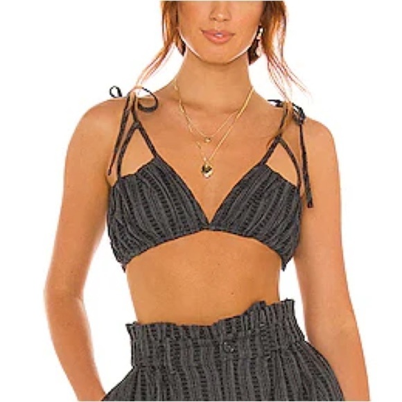NWT Revolve Majorelle Reese Striped Crop Tie Shoulder Woven Tank Top - Picture 1 of 6